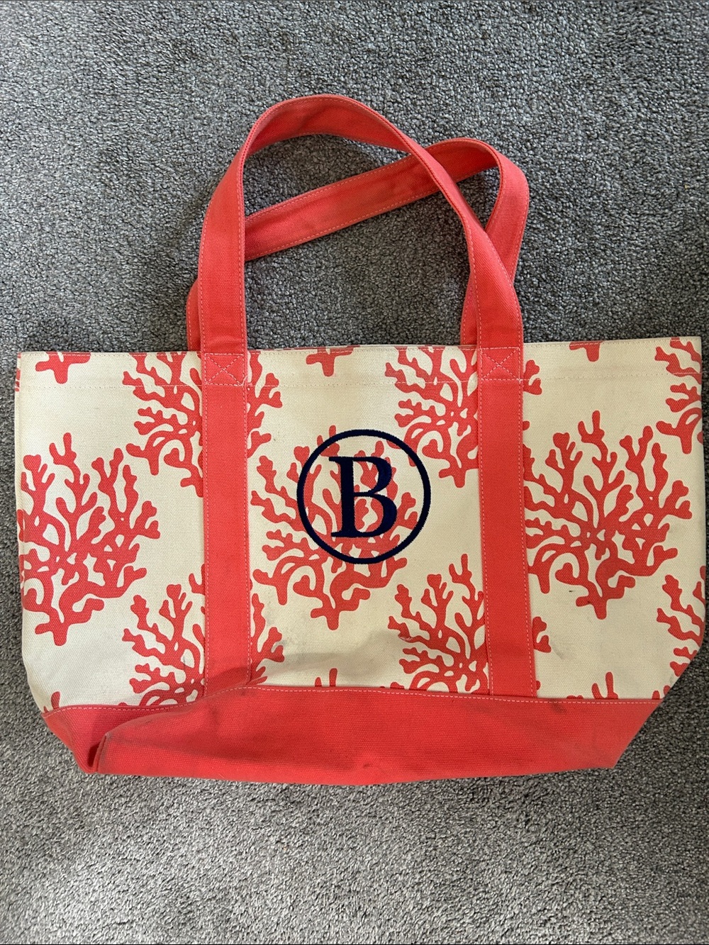 Monogram Coral Print Canvas Tote Bag